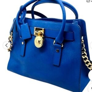 Michael Kors Navy Satchel with Gold Accents